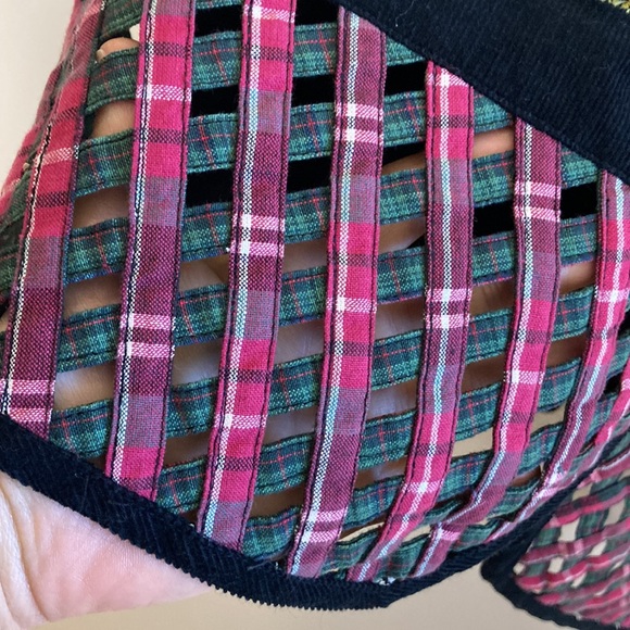 Vintage Vest Womens 16 Black Corduroy Red Lattice Fall Harvest 90s Waistcoat - Picture 9 of 13